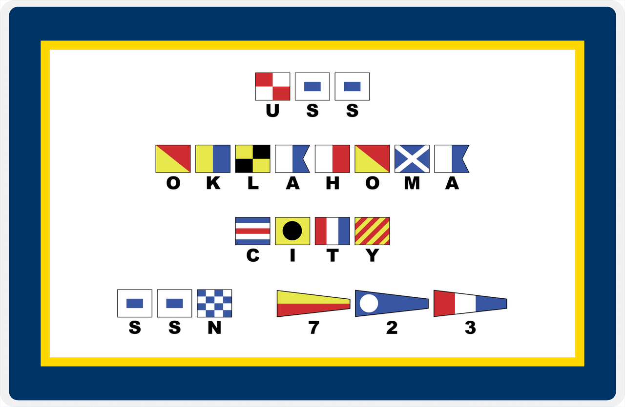 Personalized Nautical Flags Placemat - Navy Blue and Gold - Flags with Large Letters -  View