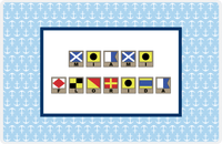 Thumbnail for Personalized Nautical Flags Placemat with Anchors - Blue and Navy - Flags with Light Brown Frames -  View