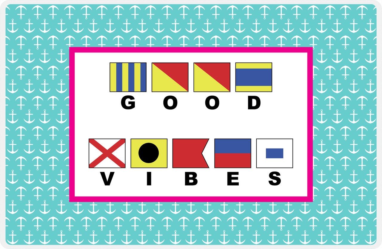 Personalized Nautical Flags Placemat with Anchors - Teal and Pink - Flags with Large Letters -  View