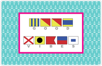 Thumbnail for Personalized Nautical Flags Placemat with Anchors - Teal and Pink - Flags with Grey Letters -  View