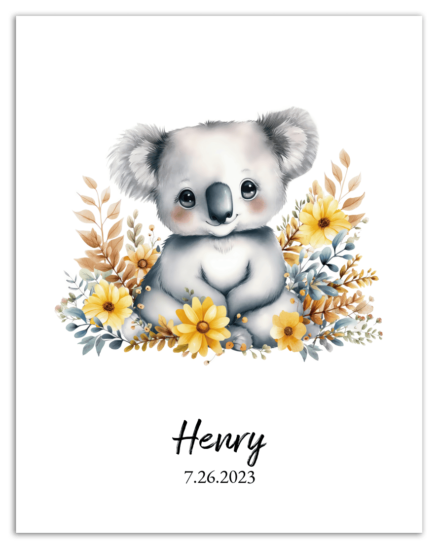 Personalized Nursery Wall Art - Custom Portrait Baby Room Decor, Cute Safari & Woodland Animal for Kids, Toddler Bedroom, Framed Artwork, Best Gift for Moms, Girls, Boys, Family, Couples, & Friends - Front View