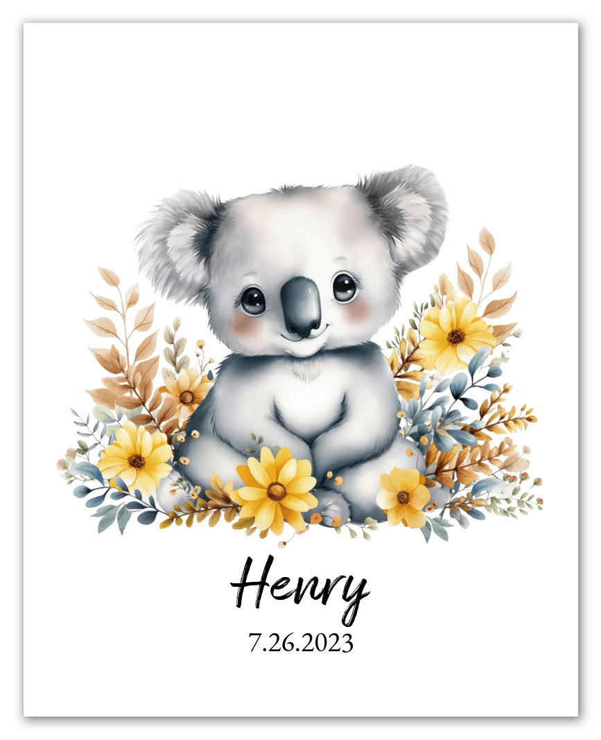 Personalized Nursery Wall Art - Custom Portrait Baby Room Decor, Cute Safari & Woodland Animal for Kids, Toddler Bedroom, Framed Artwork, Best Gift for Moms, Girls, Boys, Family, Couples, & Friends - Front View