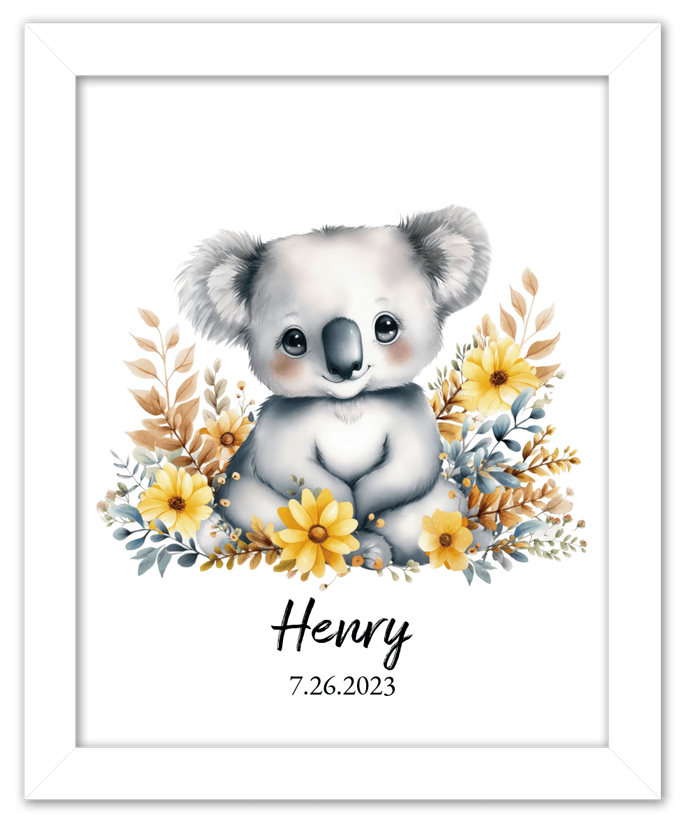 Personalized Nursery Wall Art - Custom Portrait Baby Room Decor, Cute Safari & Woodland Animal for Kids, Toddler Bedroom, Framed Artwork, Best Gift for Moms, Girls, Boys, Family, Couples, & Friends - Front View
