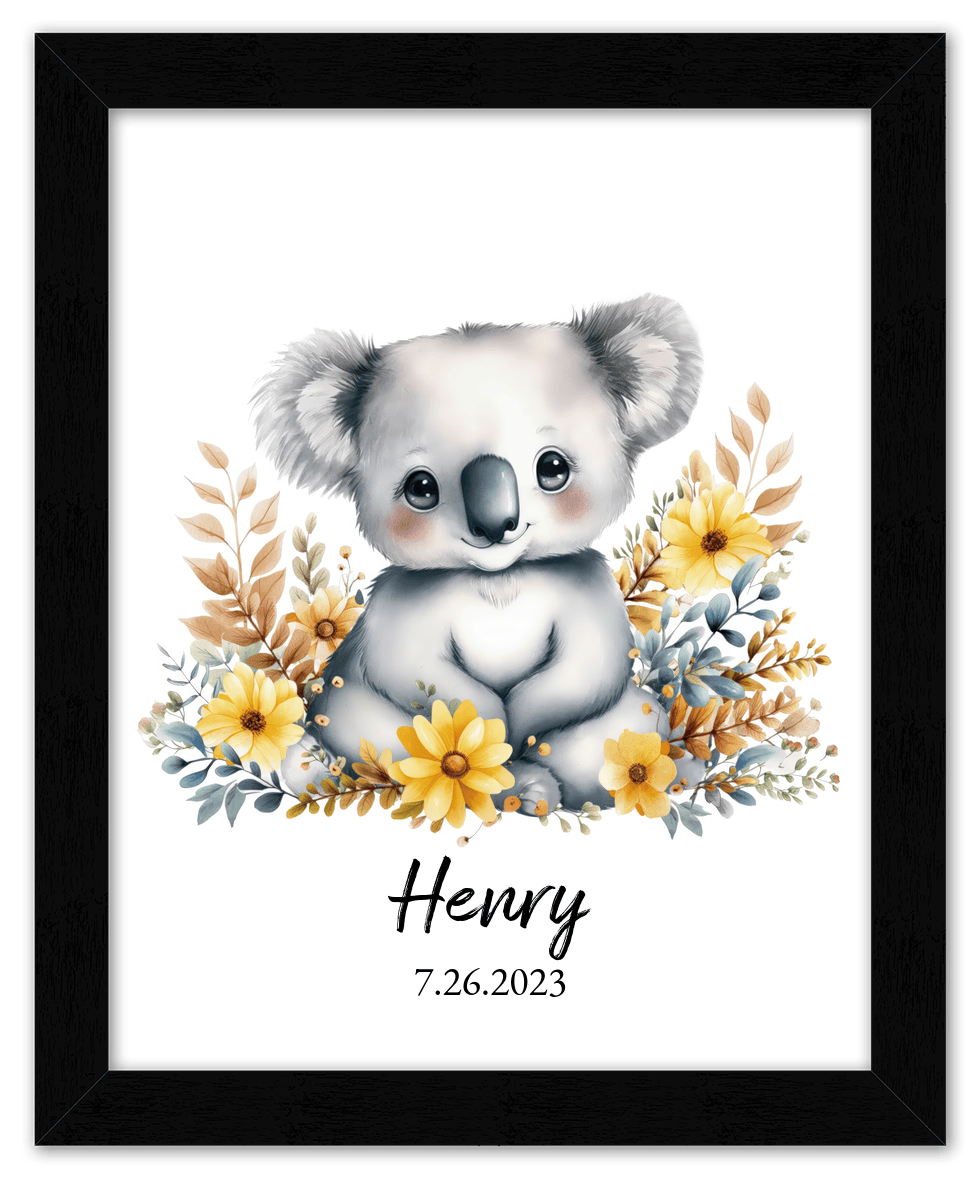 Personalized Nursery Wall Art - Custom Portrait Baby Room Decor, Cute Safari & Woodland Animal for Kids, Toddler Bedroom, Framed Artwork, Best Gift for Moms, Girls, Boys, Family, Couples, & Friends - Front View