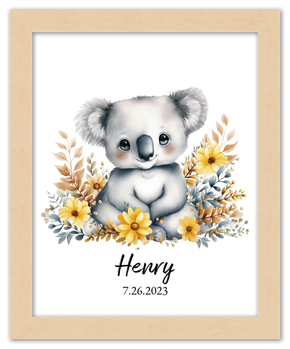 Personalized Nursery Wall Art - Custom Portrait Baby Room Decor, Cute Safari & Woodland Animal for Kids, Toddler Bedroom, Framed Artwork, Best Gift for Moms, Girls, Boys, Family, Couples, & Friends - Front View