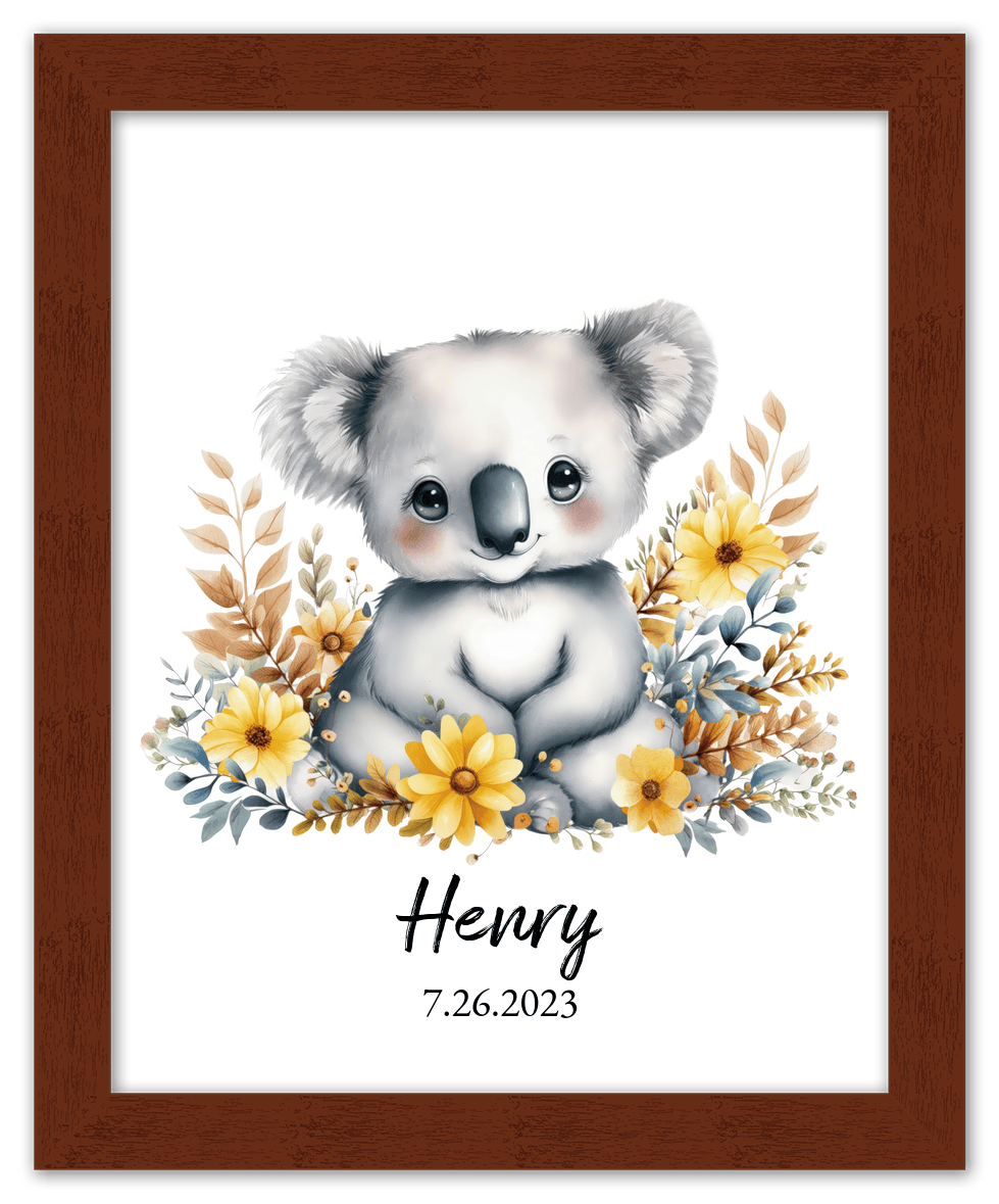 Personalized Nursery Wall Art - Custom Portrait Baby Room Decor, Cute Safari & Woodland Animal for Kids, Toddler Bedroom, Framed Artwork, Best Gift for Moms, Girls, Boys, Family, Couples, & Friends - Front View