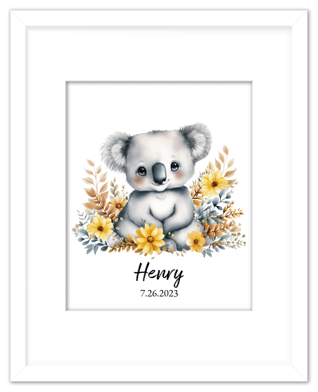 Personalized Nursery Wall Art - Custom Portrait Baby Room Decor, Cute Safari & Woodland Animal for Kids, Toddler Bedroom, Framed Artwork, Best Gift for Moms, Girls, Boys, Family, Couples, & Friends - Front View