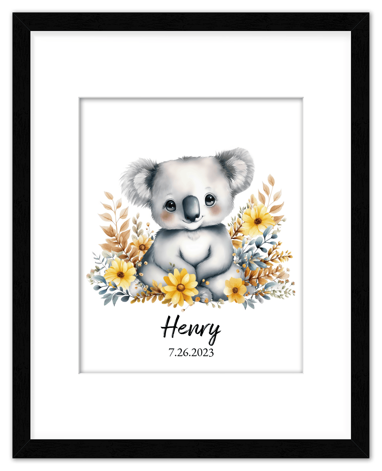 Personalized Nursery Wall Art - Custom Portrait Baby Room Decor, Cute Safari & Woodland Animal for Kids, Toddler Bedroom, Framed Artwork, Best Gift for Moms, Girls, Boys, Family, Couples, & Friends - Front View