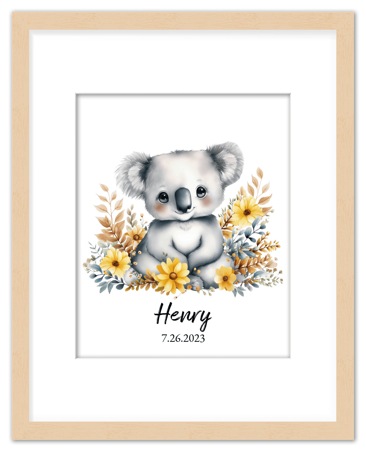 Personalized Nursery Wall Art - Custom Portrait Baby Room Decor, Cute Safari & Woodland Animal for Kids, Toddler Bedroom, Framed Artwork, Best Gift for Moms, Girls, Boys, Family, Couples, & Friends - Front View