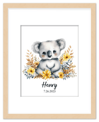 Thumbnail for Personalized Nursery Wall Art - Custom Portrait Baby Room Decor, Cute Safari & Woodland Animal for Kids, Toddler Bedroom, Framed Artwork, Best Gift for Moms, Girls, Boys, Family, Couples, & Friends - Front View