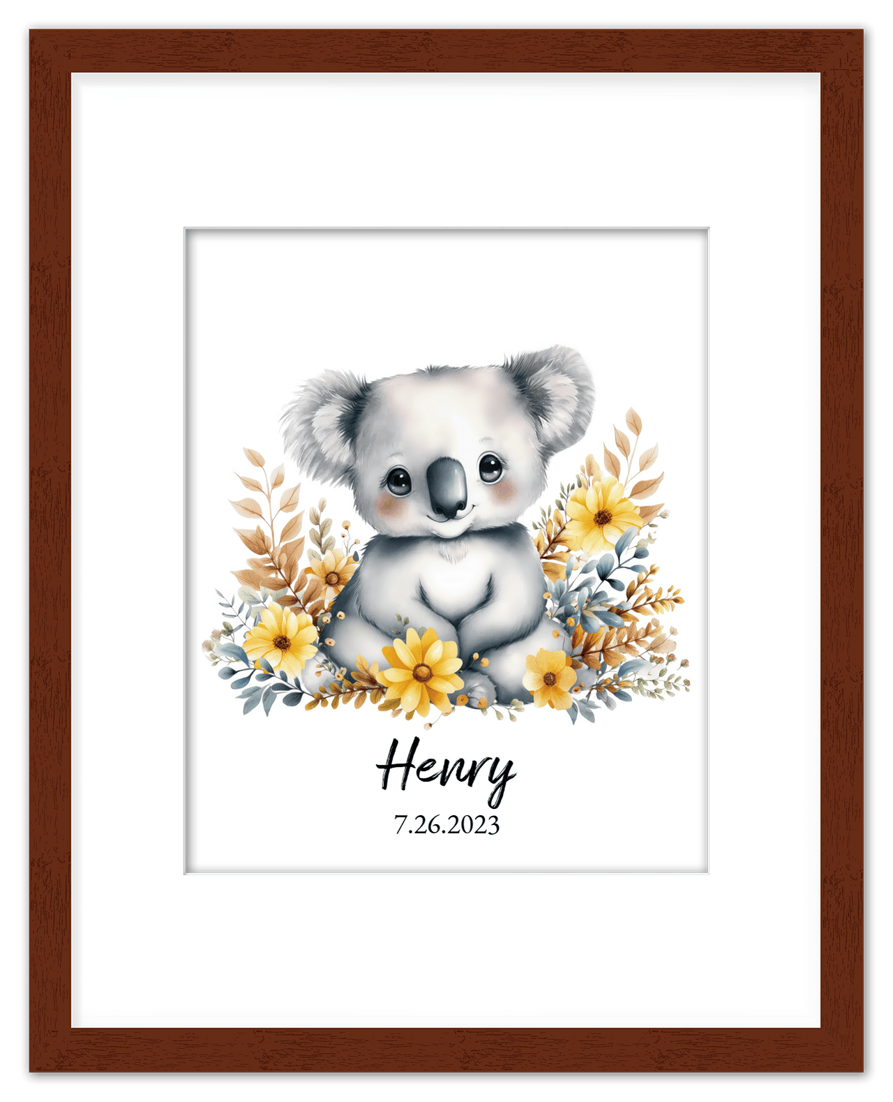 Personalized Nursery Wall Art - Custom Portrait Baby Room Decor, Cute Safari & Woodland Animal for Kids, Toddler Bedroom, Framed Artwork, Best Gift for Moms, Girls, Boys, Family, Couples, & Friends - Front View