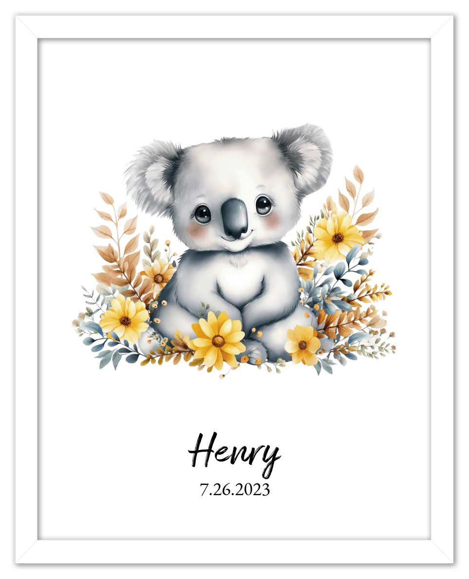 Personalized Nursery Wall Art - Custom Portrait Baby Room Decor, Cute Safari & Woodland Animal for Kids, Toddler Bedroom, Framed Artwork, Best Gift for Moms, Girls, Boys, Family, Couples, & Friends - Front View
