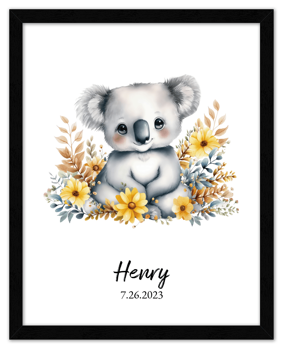 Personalized Nursery Wall Art - Custom Portrait Baby Room Decor, Cute Safari & Woodland Animal for Kids, Toddler Bedroom, Framed Artwork, Best Gift for Moms, Girls, Boys, Family, Couples, & Friends - Front View
