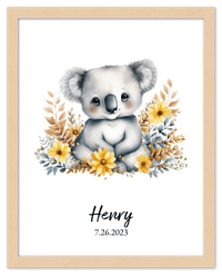 Thumbnail for Personalized Nursery Wall Art - Custom Portrait Baby Room Decor, Cute Safari & Woodland Animal for Kids, Toddler Bedroom, Framed Artwork, Best Gift for Moms, Girls, Boys, Family, Couples, & Friends - Front View