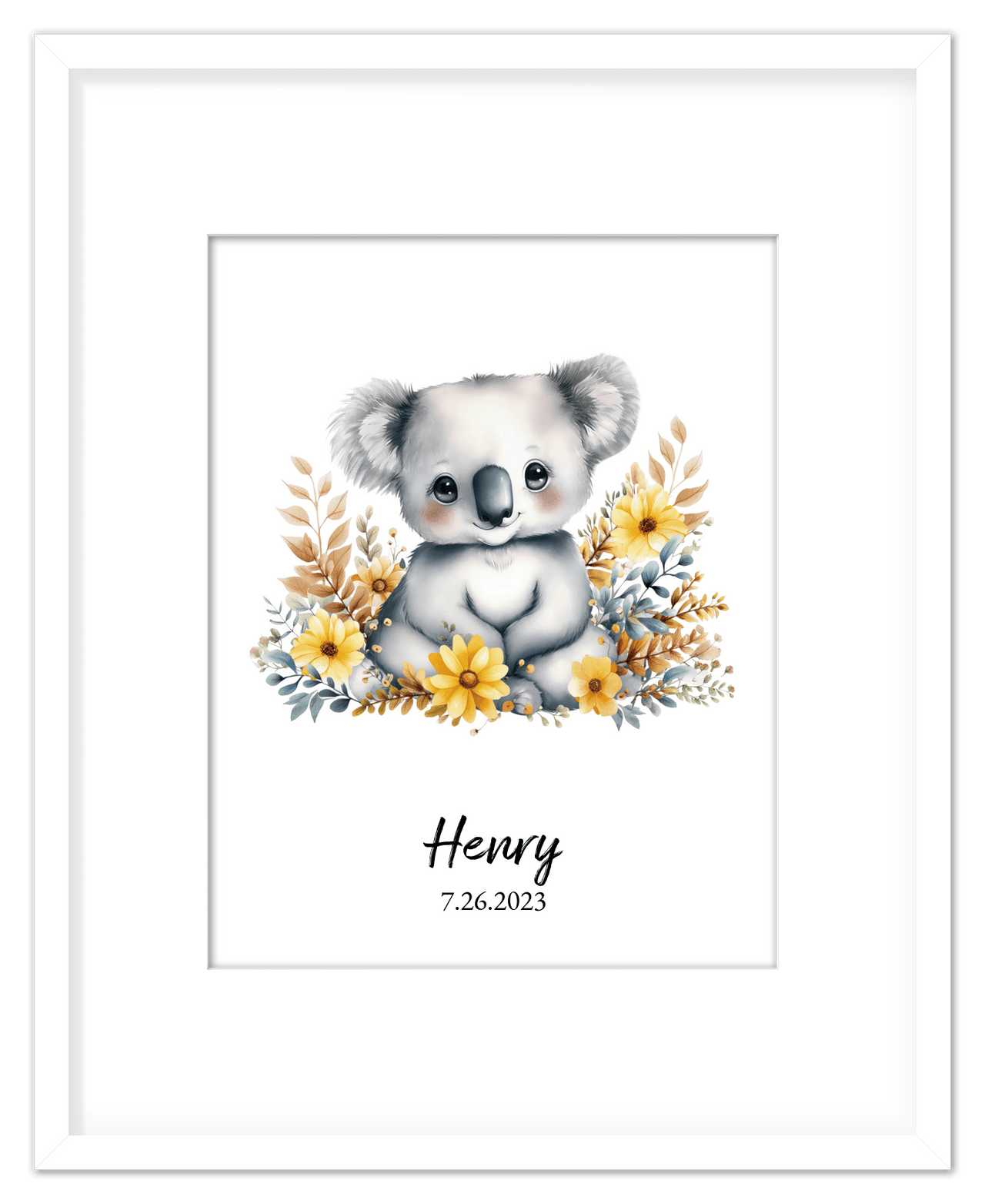 Personalized Nursery Wall Art - Custom Portrait Baby Room Decor, Cute Safari & Woodland Animal for Kids, Toddler Bedroom, Framed Artwork, Best Gift for Moms, Girls, Boys, Family, Couples, & Friends - Front View