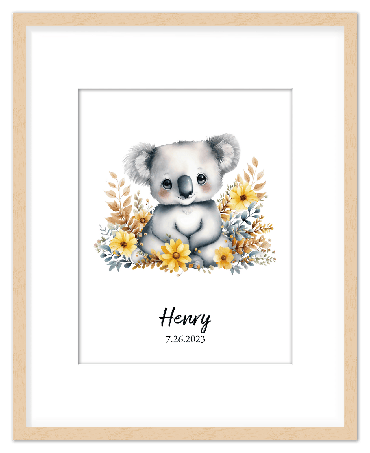 Personalized Nursery Wall Art - Custom Portrait Baby Room Decor, Cute Safari & Woodland Animal for Kids, Toddler Bedroom, Framed Artwork, Best Gift for Moms, Girls, Boys, Family, Couples, & Friends - Front View