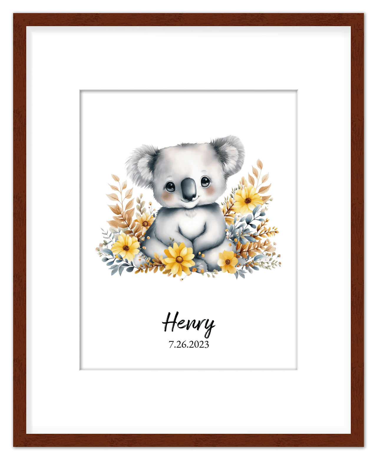 Personalized Nursery Wall Art - Custom Portrait Baby Room Decor, Cute Safari & Woodland Animal for Kids, Toddler Bedroom, Framed Artwork, Best Gift for Moms, Girls, Boys, Family, Couples, & Friends - Front View