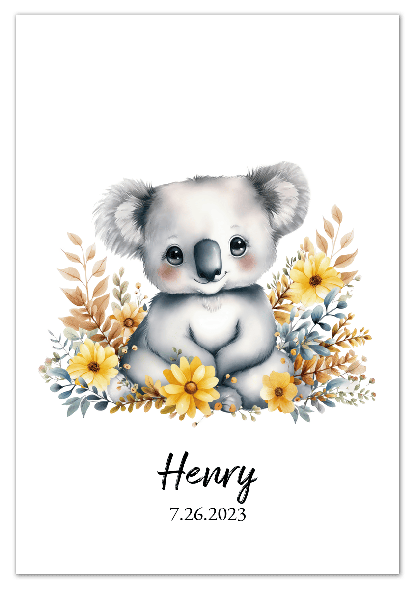 Personalized Nursery Wall Art - Custom Portrait Baby Room Decor, Cute Safari & Woodland Animal for Kids, Toddler Bedroom, Framed Artwork, Best Gift for Moms, Girls, Boys, Family, Couples, & Friends - Front View