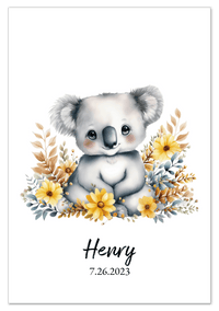 Thumbnail for Personalized Nursery Wall Art - Custom Portrait Baby Room Decor, Cute Safari & Woodland Animal for Kids, Toddler Bedroom, Framed Artwork, Best Gift for Moms, Girls, Boys, Family, Couples, & Friends - Front View