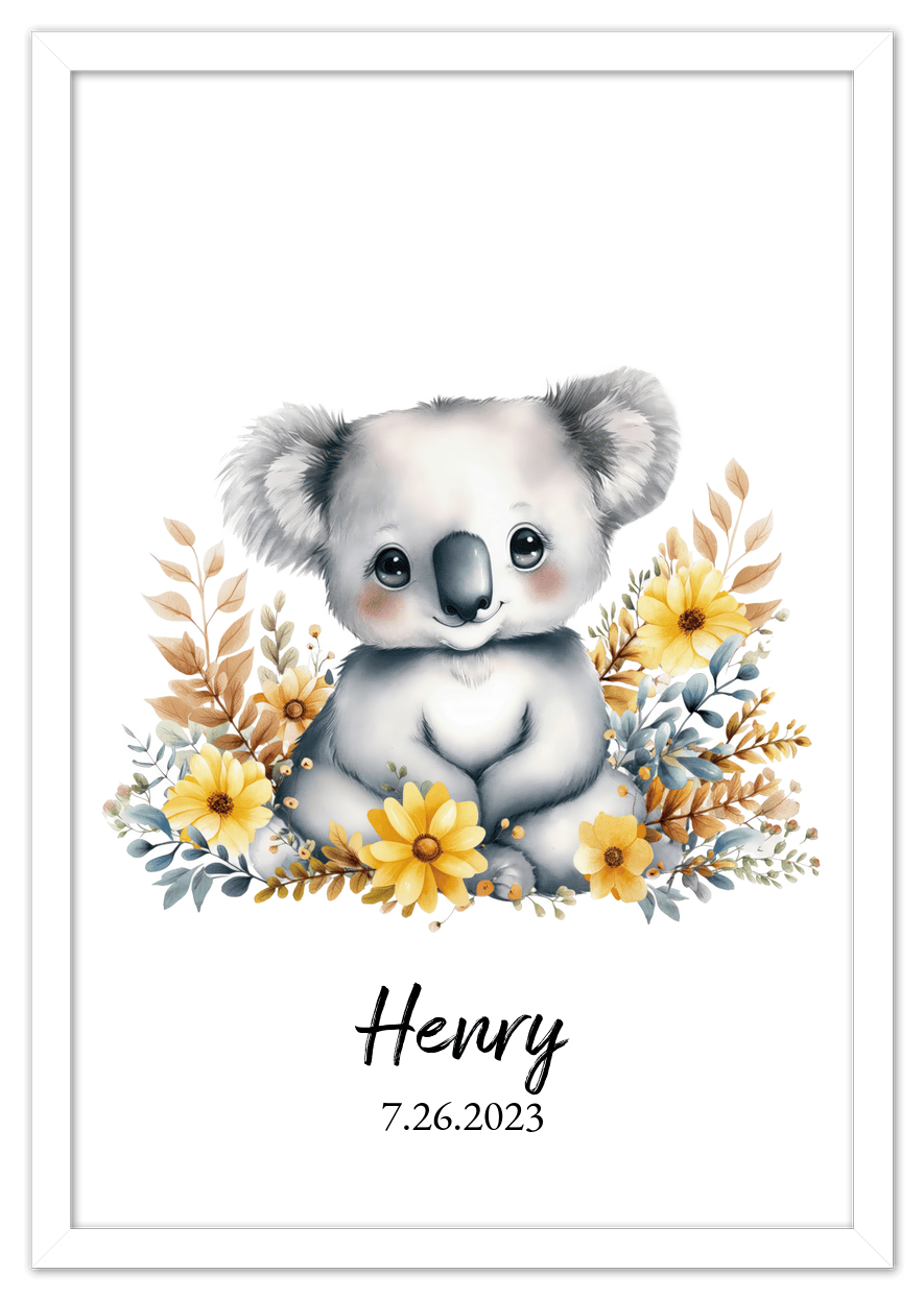Personalized Nursery Wall Art - Custom Portrait Baby Room Decor, Cute Safari & Woodland Animal for Kids, Toddler Bedroom, Framed Artwork, Best Gift for Moms, Girls, Boys, Family, Couples, & Friends - Front View