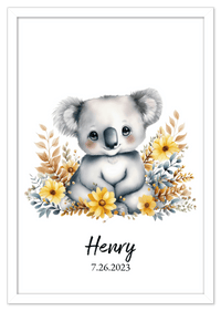 Thumbnail for Personalized Nursery Wall Art - Custom Portrait Baby Room Decor, Cute Safari & Woodland Animal for Kids, Toddler Bedroom, Framed Artwork, Best Gift for Moms, Girls, Boys, Family, Couples, & Friends - Front View