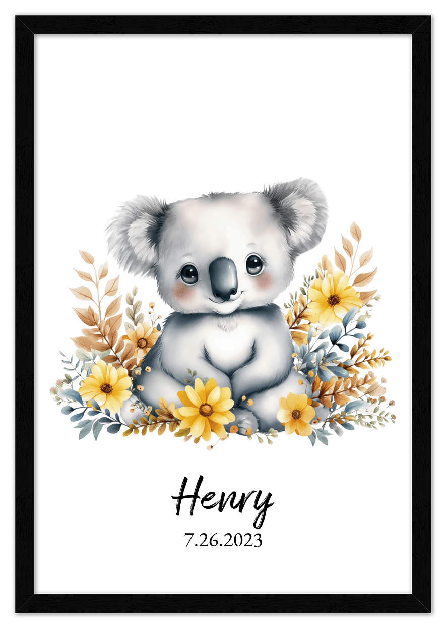 Personalized Nursery Wall Art - Custom Portrait Baby Room Decor, Cute Safari & Woodland Animal for Kids, Toddler Bedroom, Framed Artwork, Best Gift for Moms, Girls, Boys, Family, Couples, & Friends - Front View