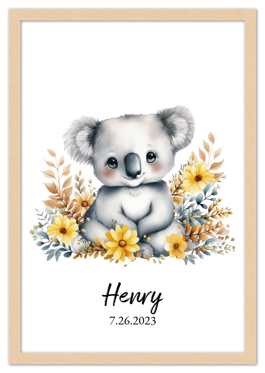 Personalized Nursery Wall Art - Custom Portrait Baby Room Decor, Cute Safari & Woodland Animal for Kids, Toddler Bedroom, Framed Artwork, Best Gift for Moms, Girls, Boys, Family, Couples, & Friends - Front View