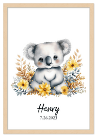 Thumbnail for Personalized Nursery Wall Art - Custom Portrait Baby Room Decor, Cute Safari & Woodland Animal for Kids, Toddler Bedroom, Framed Artwork, Best Gift for Moms, Girls, Boys, Family, Couples, & Friends - Front View