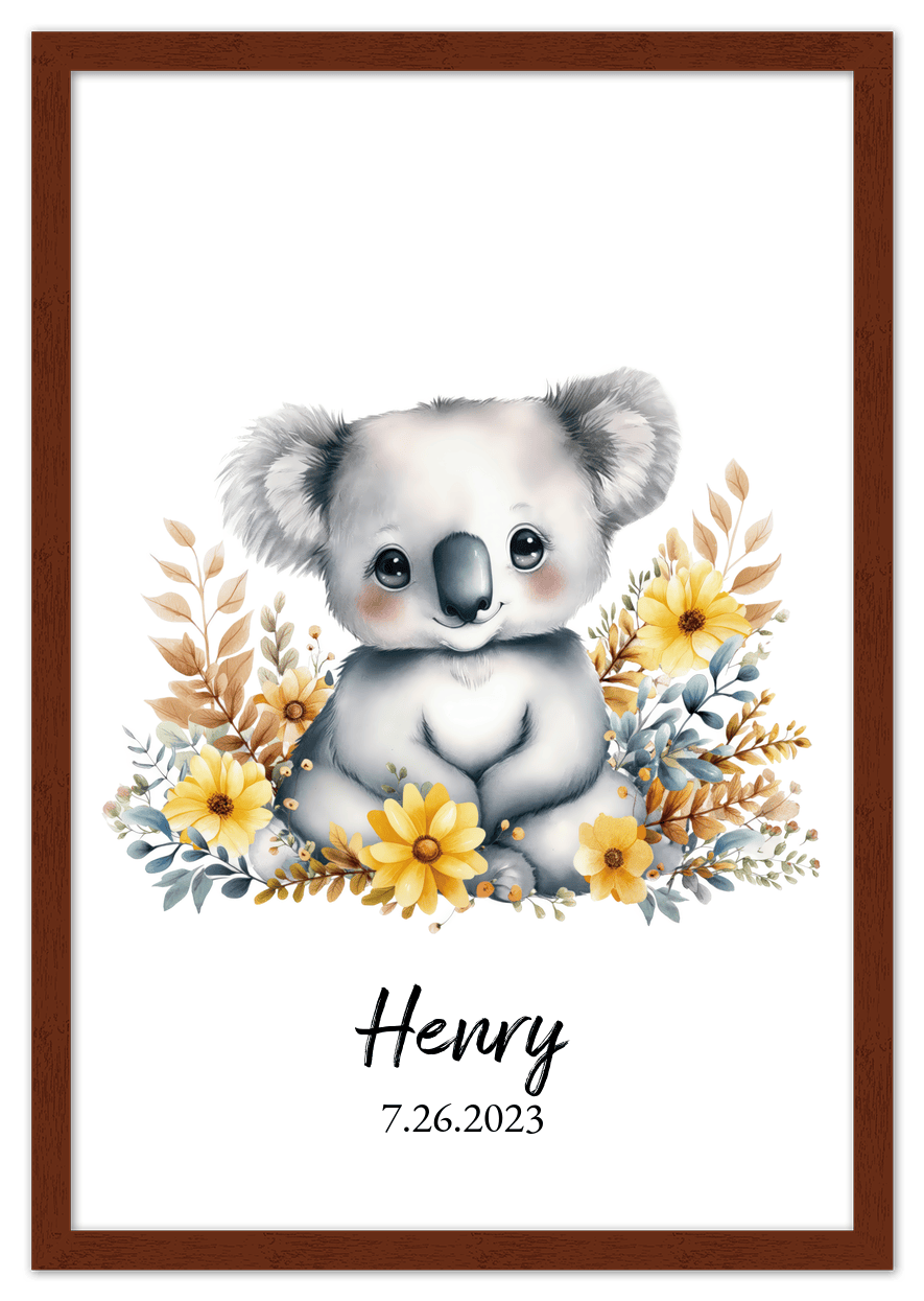 Personalized Nursery Wall Art - Custom Portrait Baby Room Decor, Cute Safari & Woodland Animal for Kids, Toddler Bedroom, Framed Artwork, Best Gift for Moms, Girls, Boys, Family, Couples, & Friends - Front View