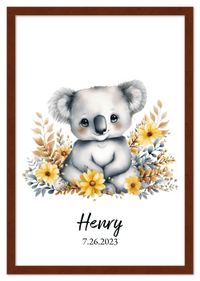 Thumbnail for Personalized Nursery Wall Art - Custom Portrait Baby Room Decor, Cute Safari & Woodland Animal for Kids, Toddler Bedroom, Framed Artwork, Best Gift for Moms, Girls, Boys, Family, Couples, & Friends - Front View