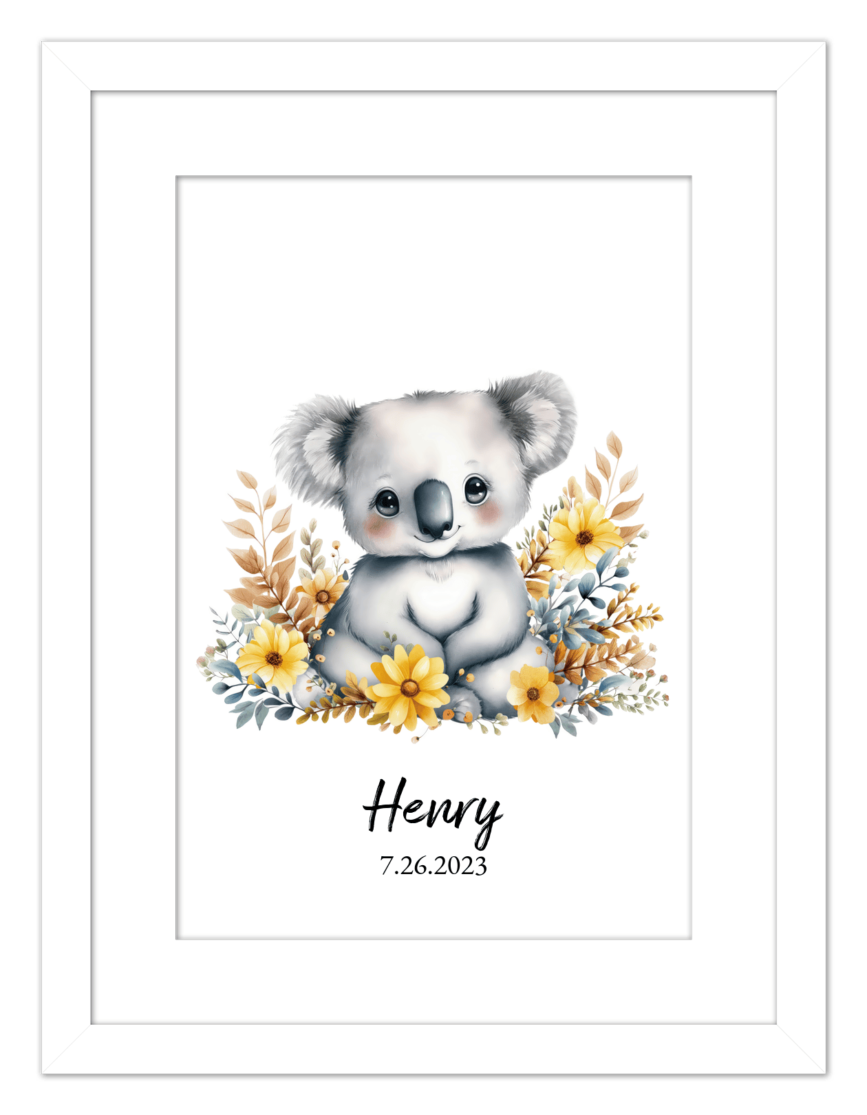 Personalized Nursery Wall Art - Custom Portrait Baby Room Decor, Cute Safari & Woodland Animal for Kids, Toddler Bedroom, Framed Artwork, Best Gift for Moms, Girls, Boys, Family, Couples, & Friends - Front View