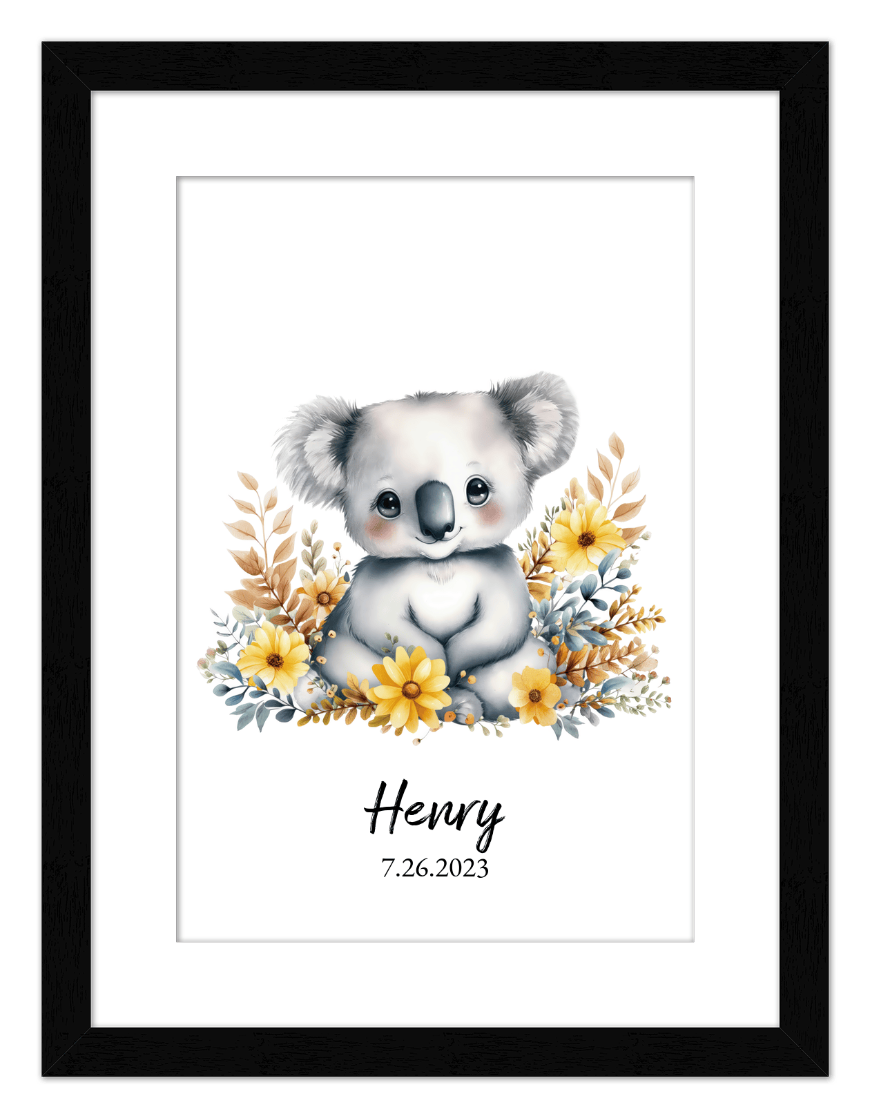 Personalized Nursery Wall Art - Custom Portrait Baby Room Decor, Cute Safari & Woodland Animal for Kids, Toddler Bedroom, Framed Artwork, Best Gift for Moms, Girls, Boys, Family, Couples, & Friends - Front View