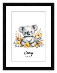 Thumbnail for Personalized Nursery Wall Art - Custom Portrait Baby Room Decor, Cute Safari & Woodland Animal for Kids, Toddler Bedroom, Framed Artwork, Best Gift for Moms, Girls, Boys, Family, Couples, & Friends - Front View