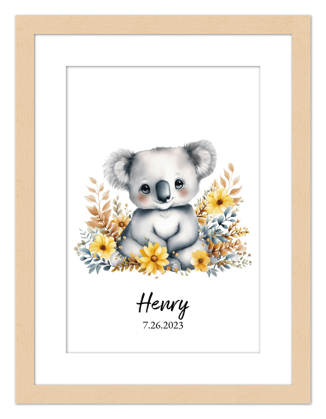 Personalized Nursery Wall Art - Custom Portrait Baby Room Decor, Cute Safari & Woodland Animal for Kids, Toddler Bedroom, Framed Artwork, Best Gift for Moms, Girls, Boys, Family, Couples, & Friends - Front View