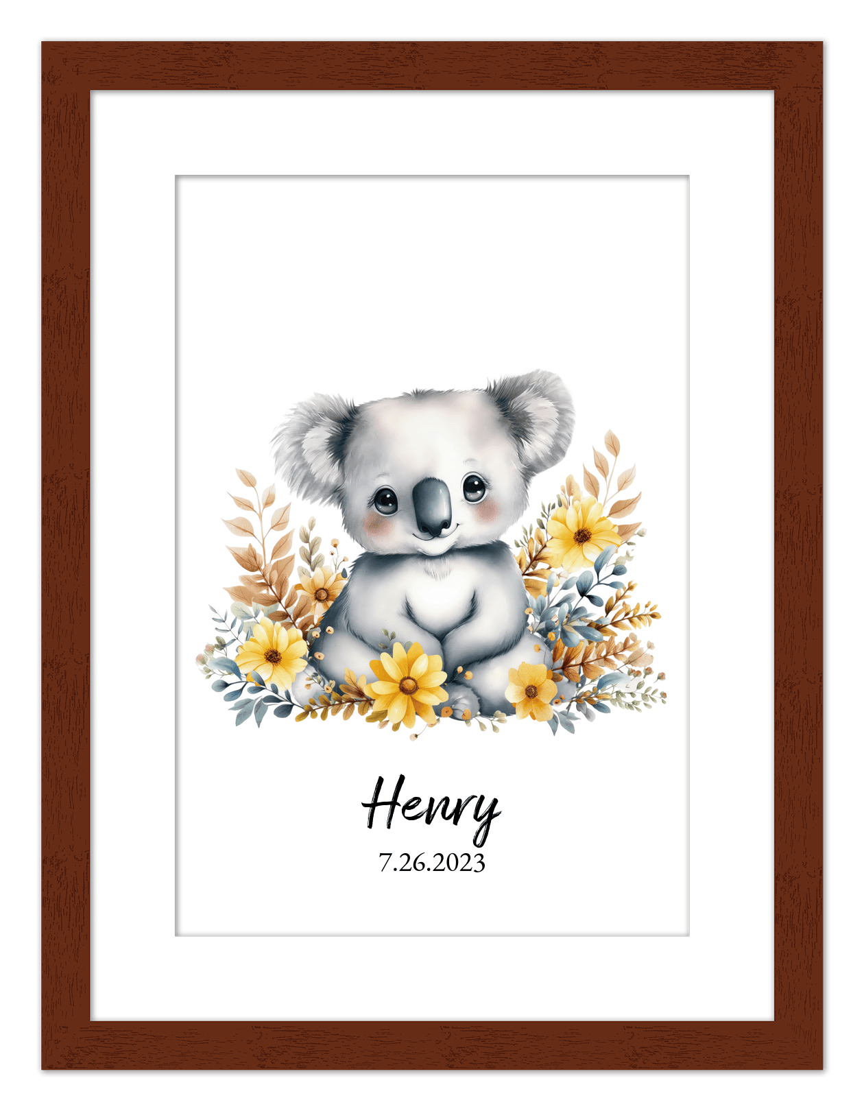 Personalized Nursery Wall Art - Custom Portrait Baby Room Decor, Cute Safari & Woodland Animal for Kids, Toddler Bedroom, Framed Artwork, Best Gift for Moms, Girls, Boys, Family, Couples, & Friends - Front View