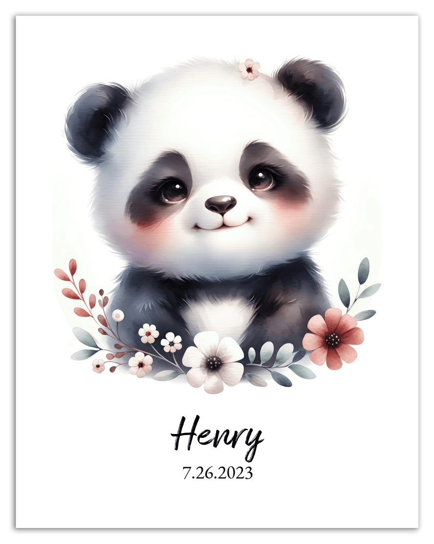 Personalized Nursery Wall Art - Custom Portrait Baby Panda Room Decor, Cute Safari & Woodland Animal for Kids, Toddler Bedroom, Framed Artwork, Best Gift for Moms, Girls, Boys, Family, Couples, & Friends - Front View