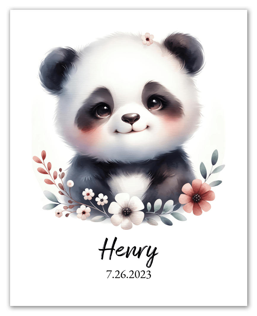 Personalized Nursery Wall Art - Custom Portrait Baby Panda Room Decor, Cute Safari & Woodland Animal for Kids, Toddler Bedroom, Framed Artwork, Best Gift for Moms, Girls, Boys, Family, Couples, & Friends - Front View