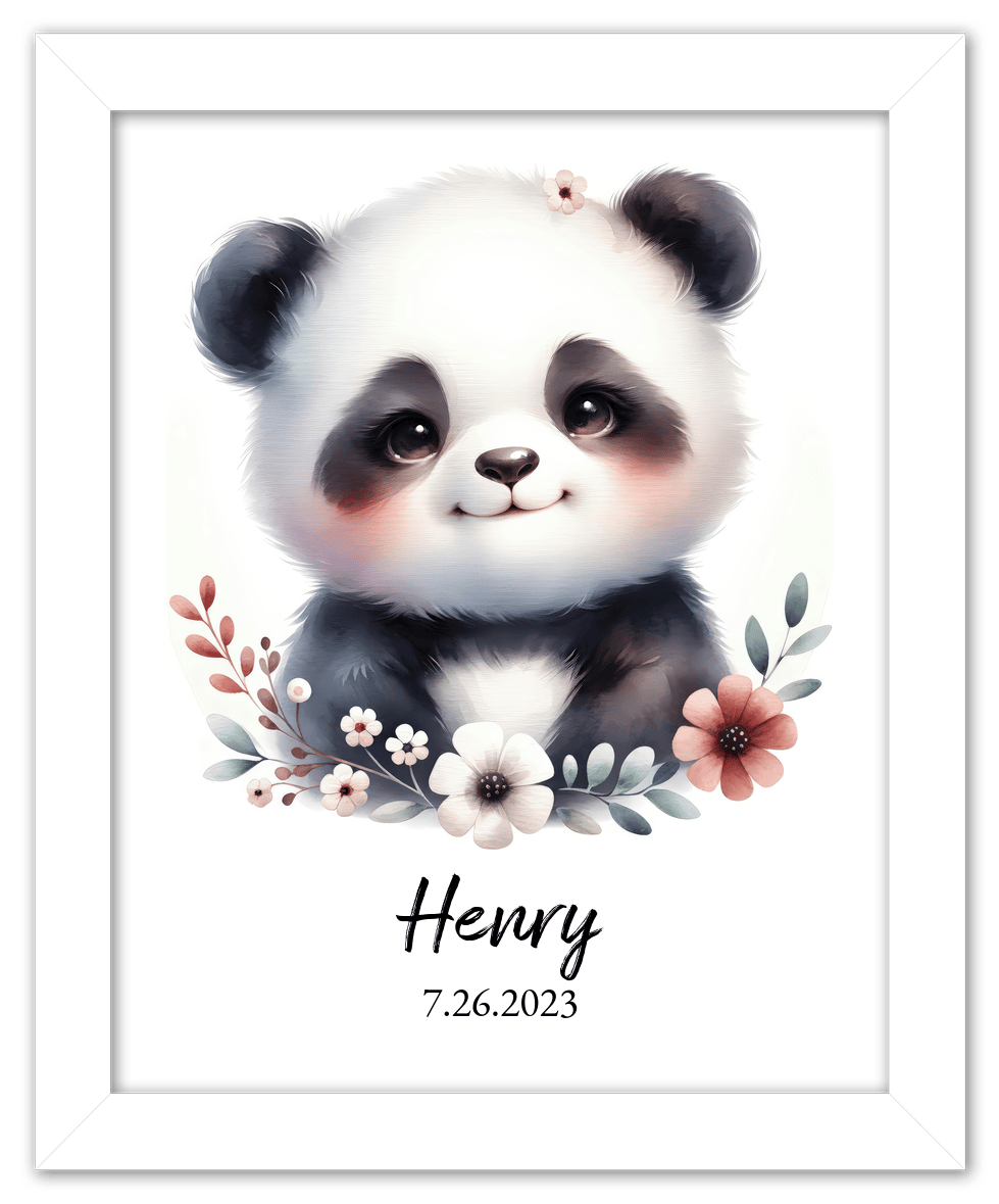 Personalized Nursery Wall Art - Custom Portrait Baby Panda Room Decor, Cute Safari & Woodland Animal for Kids, Toddler Bedroom, Framed Artwork, Best Gift for Moms, Girls, Boys, Family, Couples, & Friends - Front View