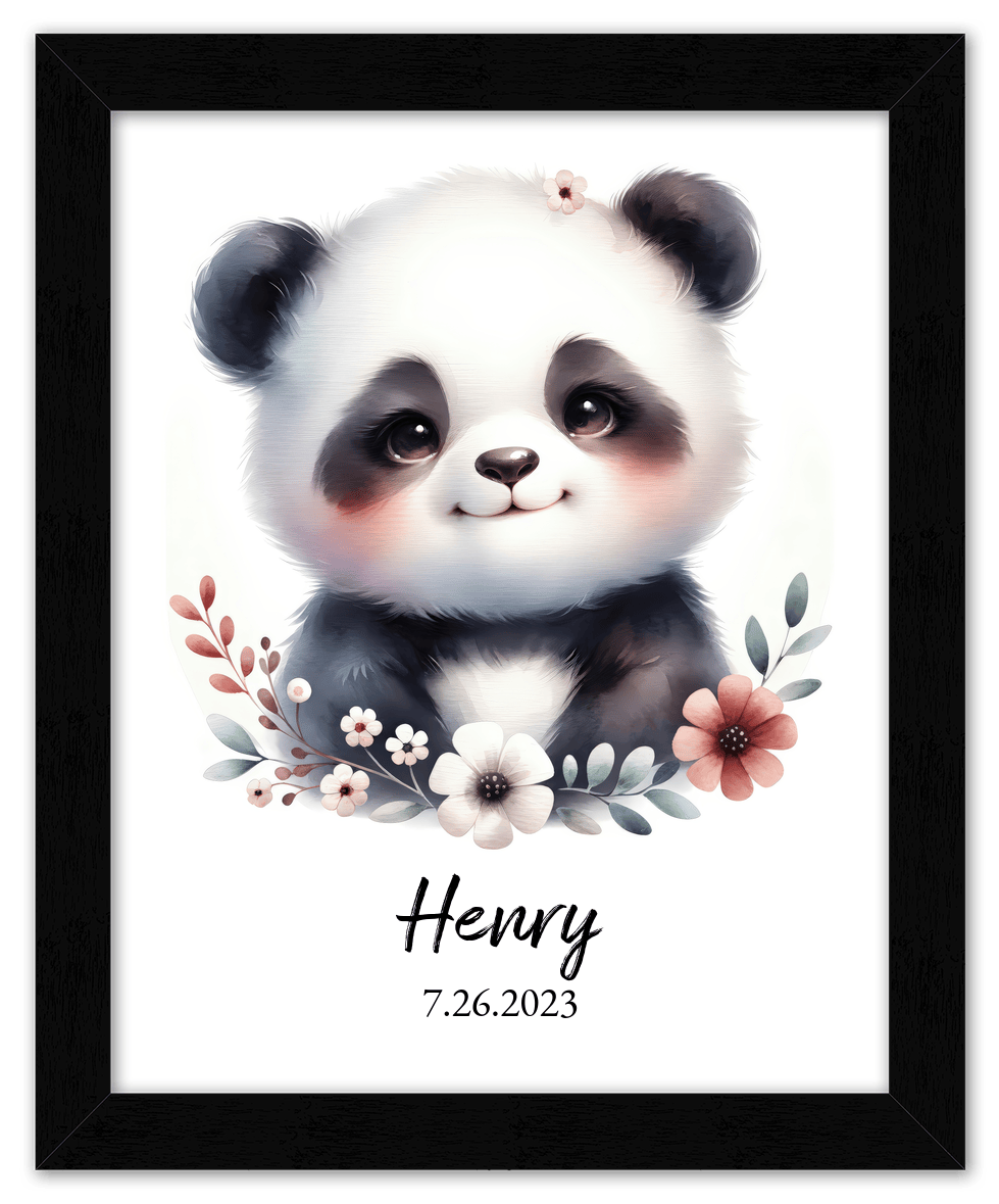 Personalized Nursery Wall Art - Custom Portrait Baby Panda Room Decor, Cute Safari & Woodland Animal for Kids, Toddler Bedroom, Framed Artwork, Best Gift for Moms, Girls, Boys, Family, Couples, & Friends - Front View
