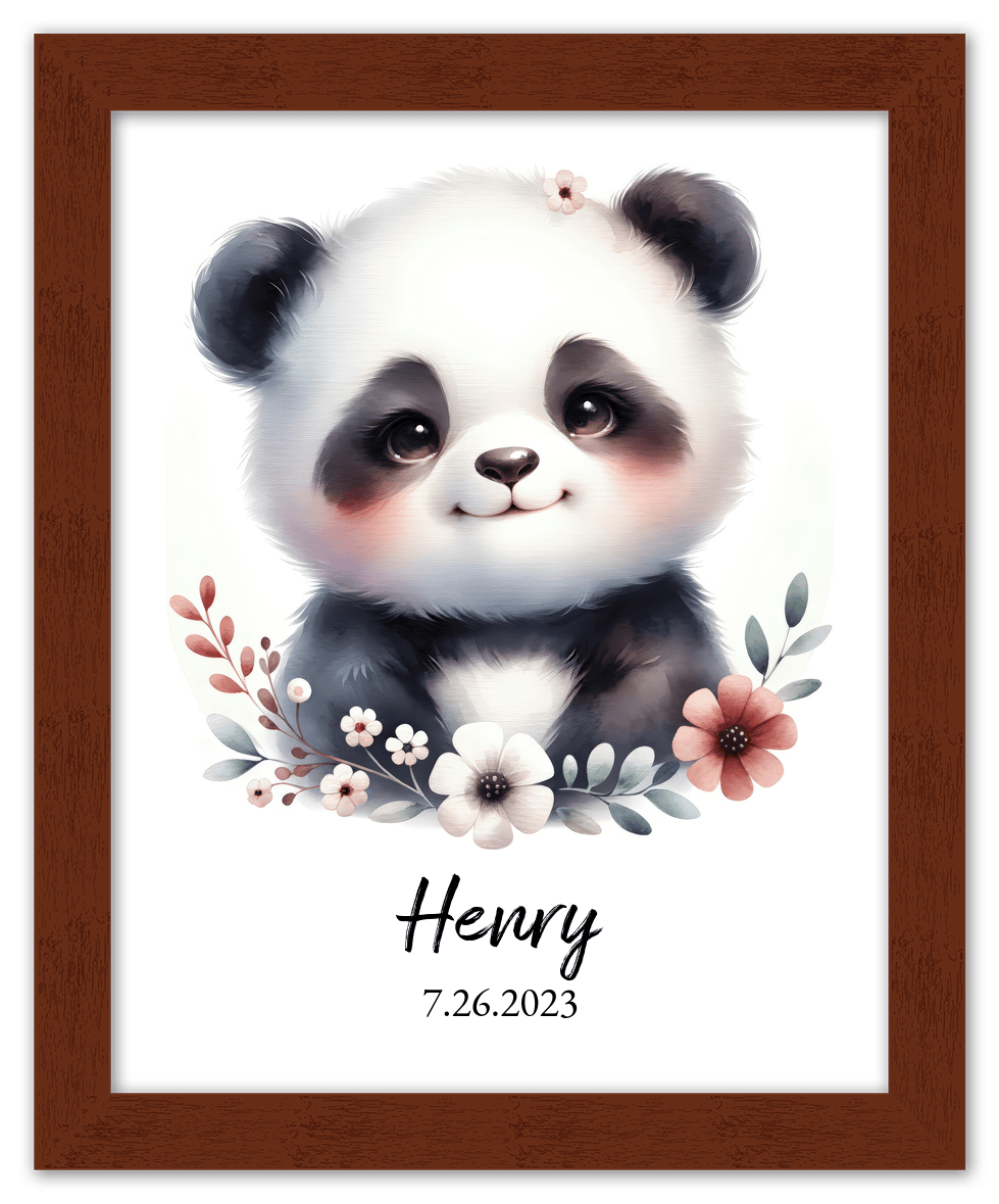 Personalized Nursery Wall Art - Custom Portrait Baby Panda Room Decor, Cute Safari & Woodland Animal for Kids, Toddler Bedroom, Framed Artwork, Best Gift for Moms, Girls, Boys, Family, Couples, & Friends - Front View