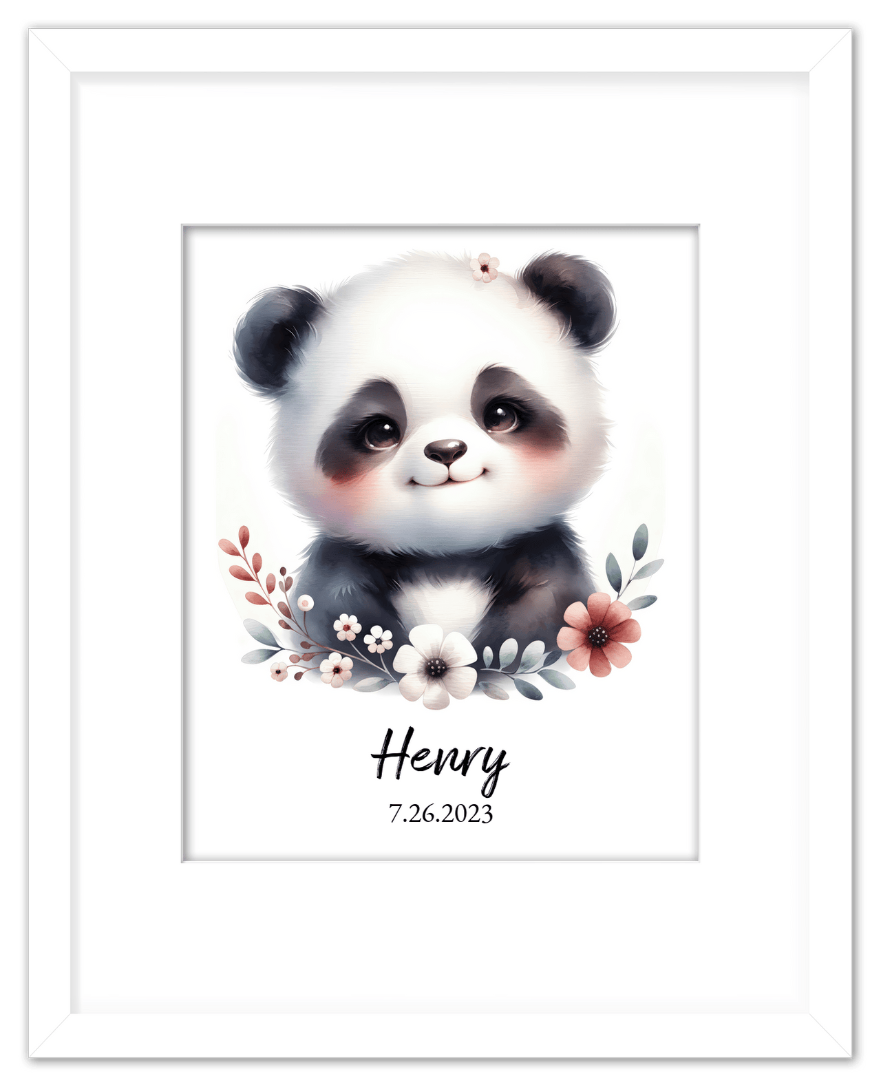 Personalized Nursery Wall Art - Custom Portrait Baby Panda Room Decor, Cute Safari & Woodland Animal for Kids, Toddler Bedroom, Framed Artwork, Best Gift for Moms, Girls, Boys, Family, Couples, & Friends - Front View