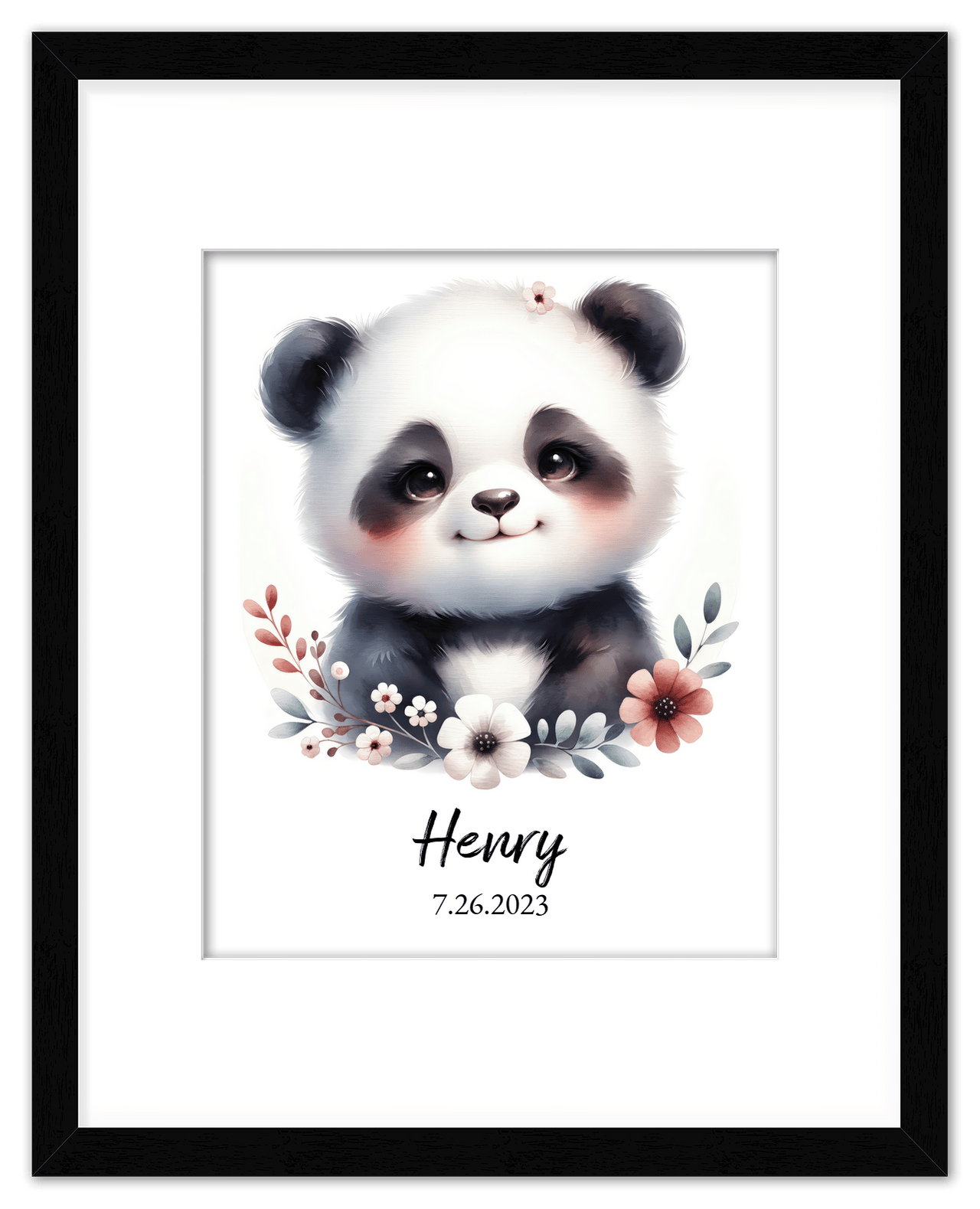 Personalized Nursery Wall Art - Custom Portrait Baby Panda Room Decor, Cute Safari & Woodland Animal for Kids, Toddler Bedroom, Framed Artwork, Best Gift for Moms, Girls, Boys, Family, Couples, & Friends - Front View