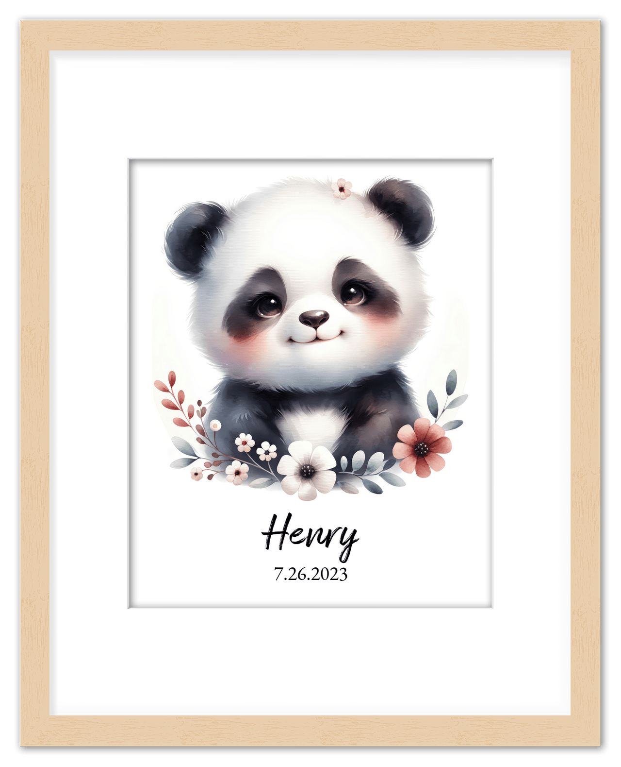 Personalized Nursery Wall Art - Custom Portrait Baby Panda Room Decor, Cute Safari & Woodland Animal for Kids, Toddler Bedroom, Framed Artwork, Best Gift for Moms, Girls, Boys, Family, Couples, & Friends - Front View