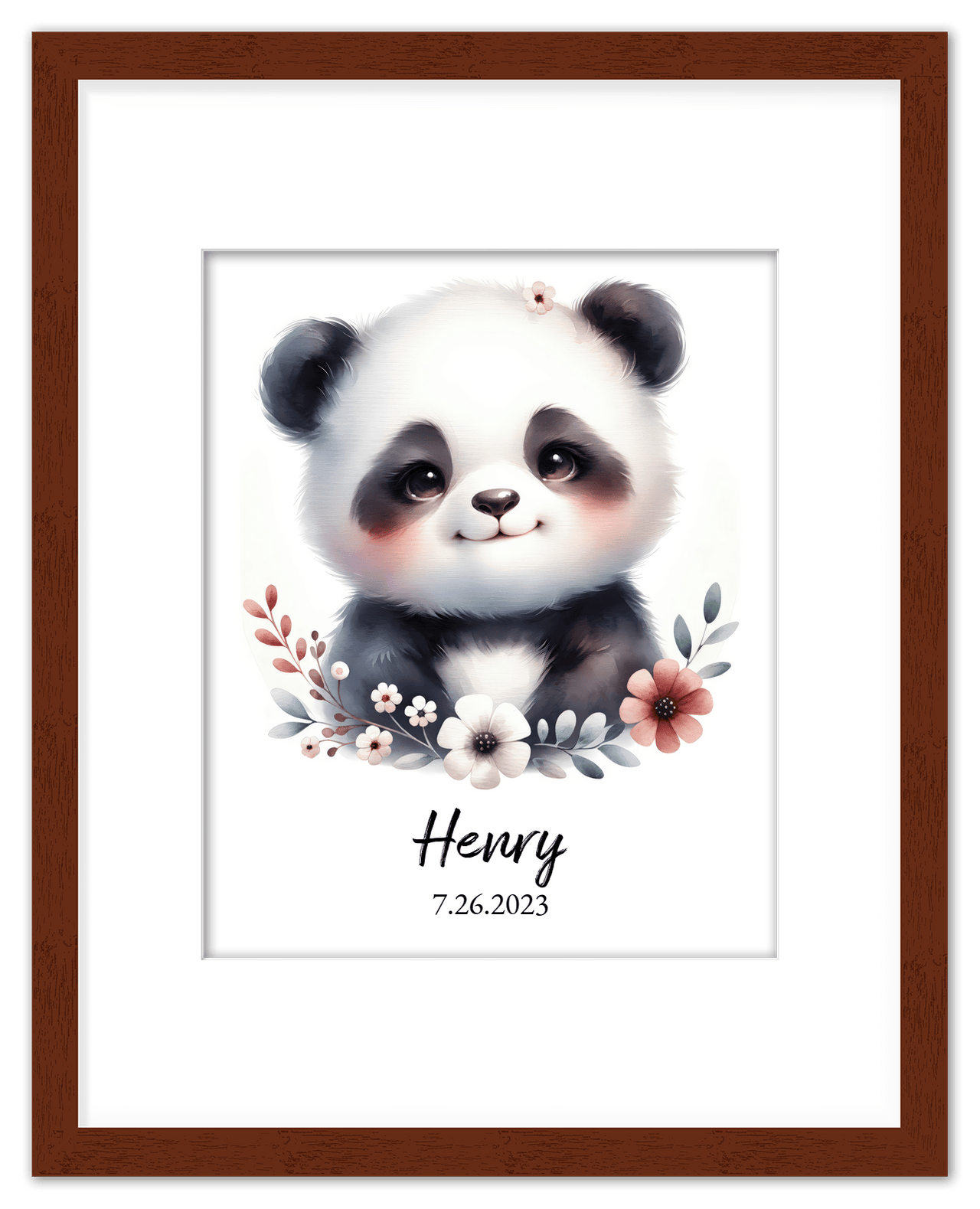 Personalized Nursery Wall Art - Custom Portrait Baby Panda Room Decor, Cute Safari & Woodland Animal for Kids, Toddler Bedroom, Framed Artwork, Best Gift for Moms, Girls, Boys, Family, Couples, & Friends - Front View