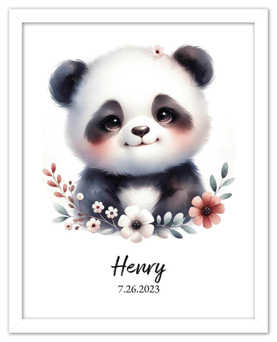 Personalized Nursery Wall Art - Custom Portrait Baby Panda Room Decor, Cute Safari & Woodland Animal for Kids, Toddler Bedroom, Framed Artwork, Best Gift for Moms, Girls, Boys, Family, Couples, & Friends - Front View