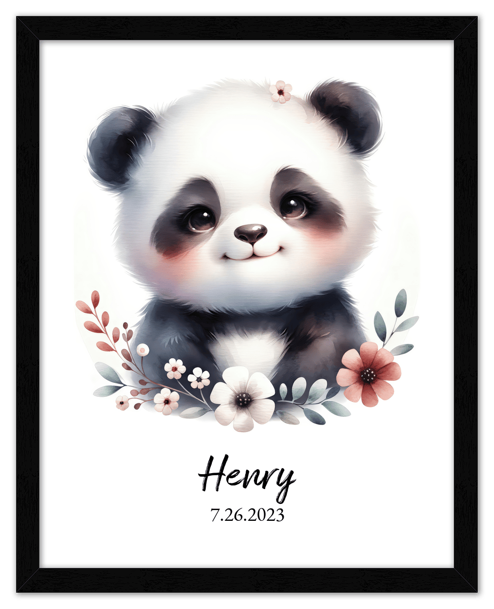 Personalized Nursery Wall Art - Custom Portrait Baby Panda Room Decor, Cute Safari & Woodland Animal for Kids, Toddler Bedroom, Framed Artwork, Best Gift for Moms, Girls, Boys, Family, Couples, & Friends - Front View