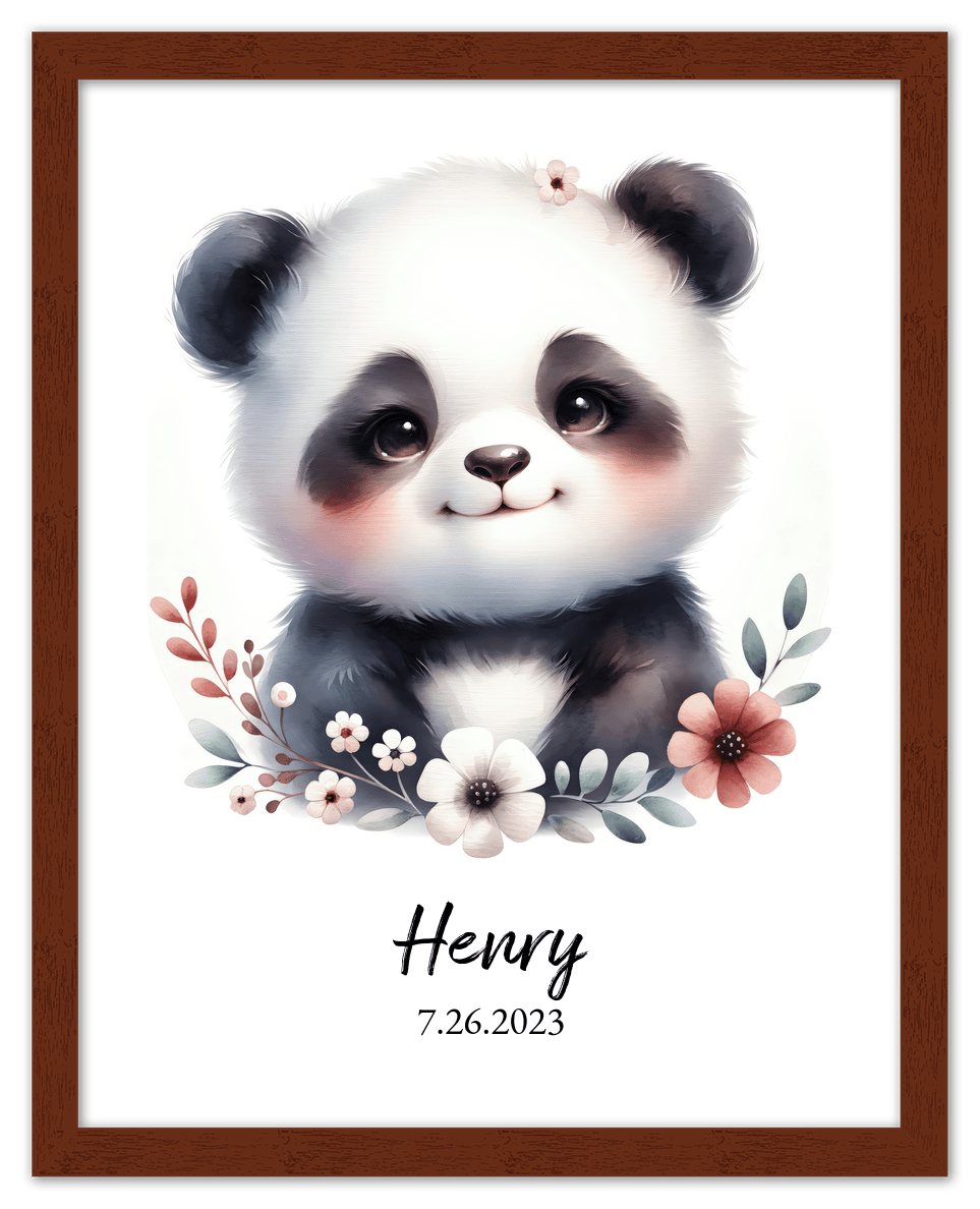 Personalized Nursery Wall Art - Custom Portrait Baby Panda Room Decor, Cute Safari & Woodland Animal for Kids, Toddler Bedroom, Framed Artwork, Best Gift for Moms, Girls, Boys, Family, Couples, & Friends - Front View