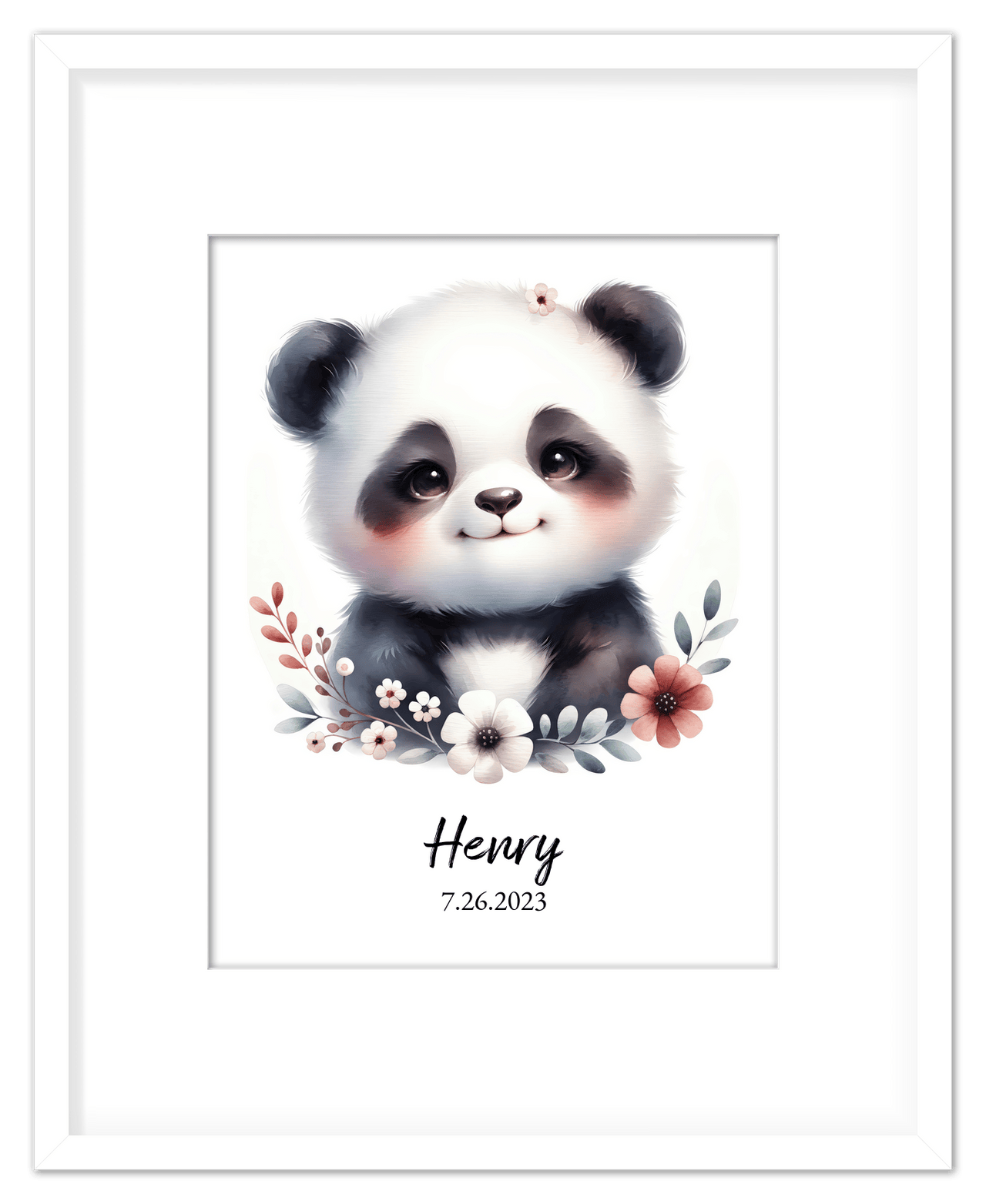 Personalized Nursery Wall Art - Custom Portrait Baby Panda Room Decor, Cute Safari & Woodland Animal for Kids, Toddler Bedroom, Framed Artwork, Best Gift for Moms, Girls, Boys, Family, Couples, & Friends - Front View