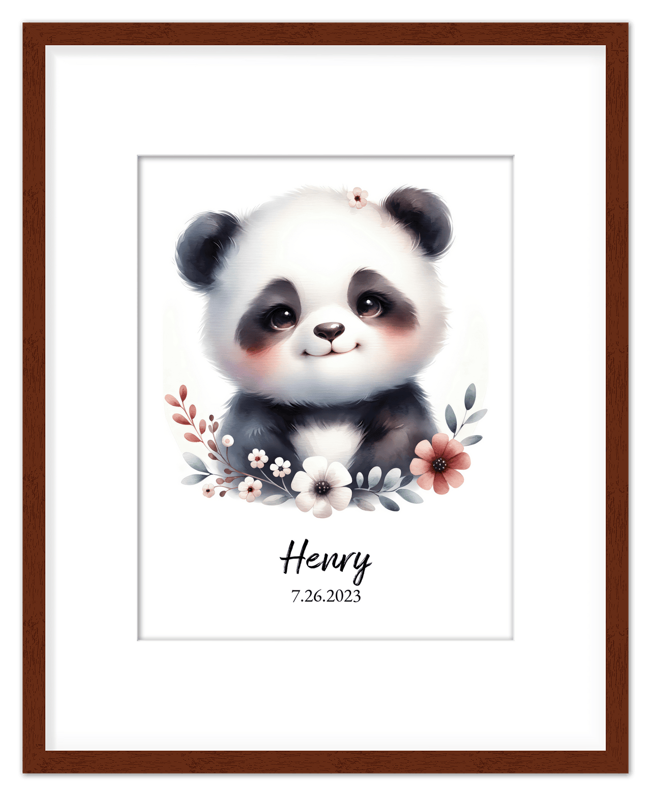 Personalized Nursery Wall Art - Custom Portrait Baby Panda Room Decor, Cute Safari & Woodland Animal for Kids, Toddler Bedroom, Framed Artwork, Best Gift for Moms, Girls, Boys, Family, Couples, & Friends - Front View
