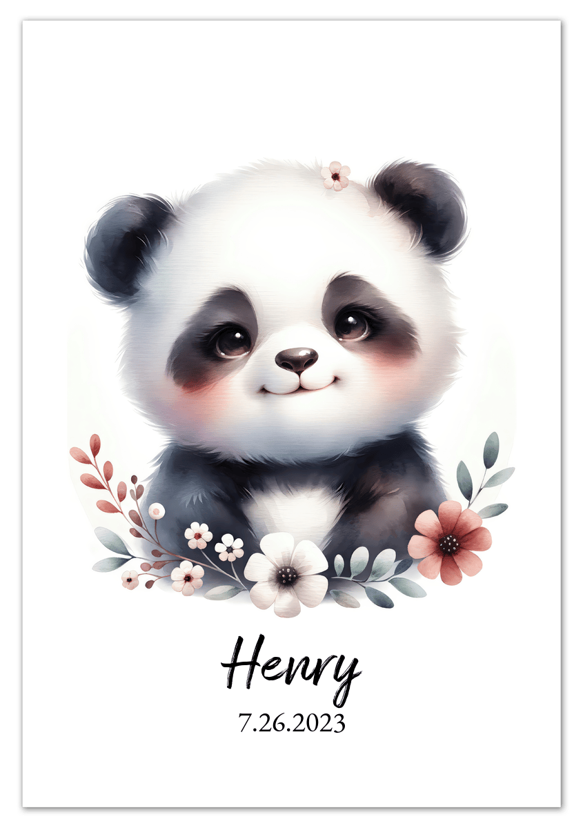 Personalized Nursery Wall Art - Custom Portrait Baby Panda Room Decor, Cute Safari & Woodland Animal for Kids, Toddler Bedroom, Framed Artwork, Best Gift for Moms, Girls, Boys, Family, Couples, & Friends - Front View